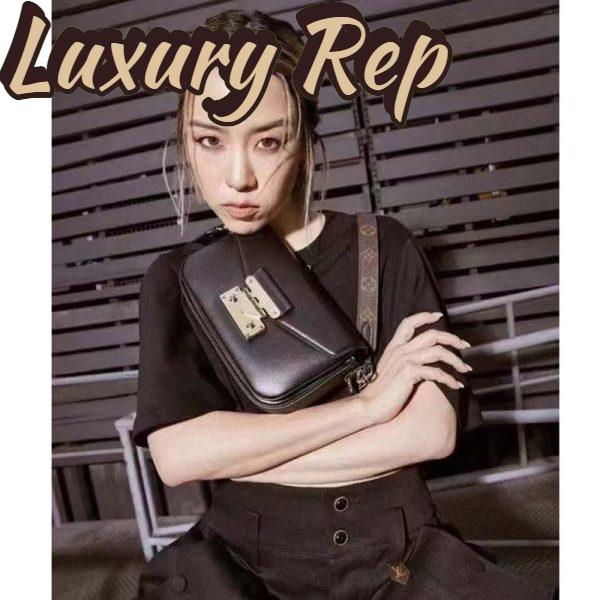 Replica Louis Vuitton LV Women Swing Black Calfskin Leather Monogram Canvas S Lock 14