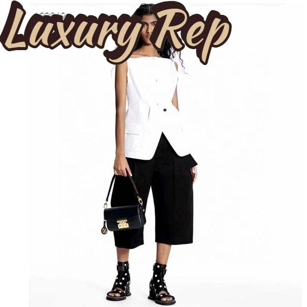 Replica Louis Vuitton LV Women Swing Black Calfskin Leather Monogram Canvas S Lock 15