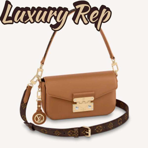 Replica Louis Vuitton LV Women Swing Brown Calfskin Leather Monogram Canvas S Lock