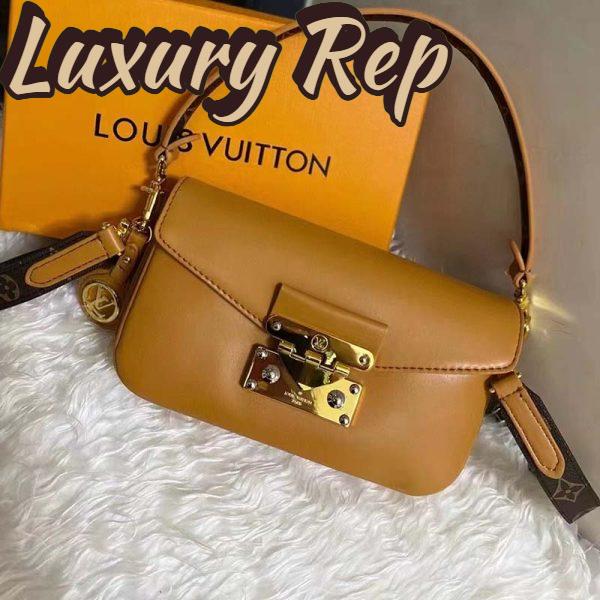 Replica Louis Vuitton LV Women Swing Brown Calfskin Leather Monogram Canvas S Lock 3
