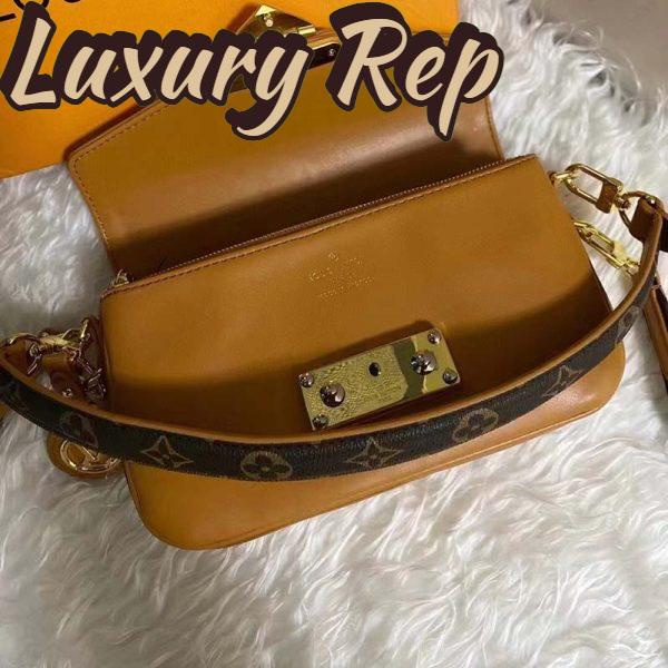 Replica Louis Vuitton LV Women Swing Brown Calfskin Leather Monogram Canvas S Lock 4