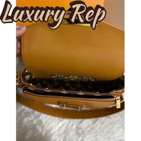 Replica Louis Vuitton LV Women Swing Brown Calfskin Leather Monogram Canvas S Lock 7
