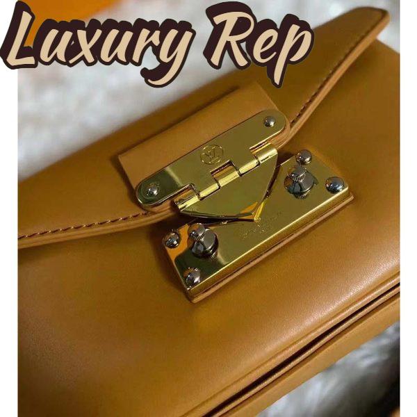 Replica Louis Vuitton LV Women Swing Brown Calfskin Leather Monogram Canvas S Lock 8