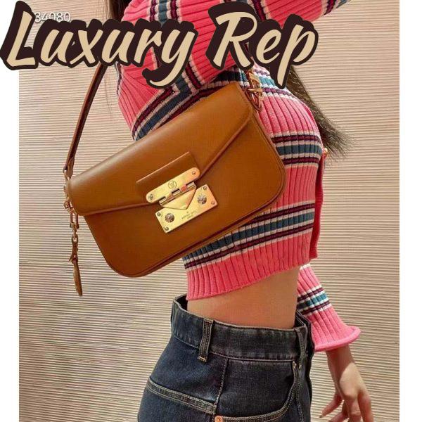 Replica Louis Vuitton LV Women Swing Brown Calfskin Leather Monogram Canvas S Lock 14