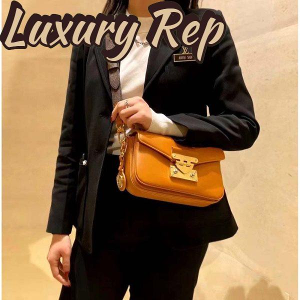 Replica Louis Vuitton LV Women Swing Brown Calfskin Leather Monogram Canvas S Lock 15