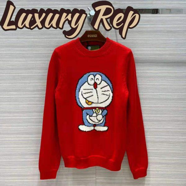 Replica Gucci Men Doraemon x Gucci Wool Sweater Red Crewneck Label On the Back 3