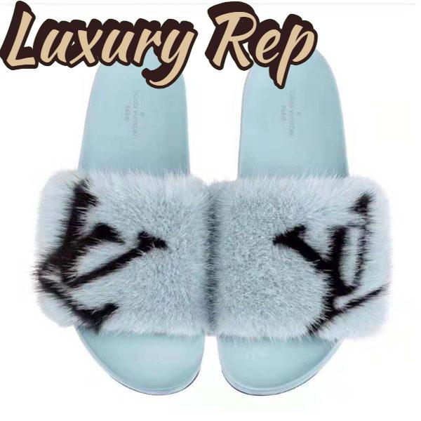 Replica Louis Vuitton LV Women Furry Sandals in Mink Hair Leather-Blue