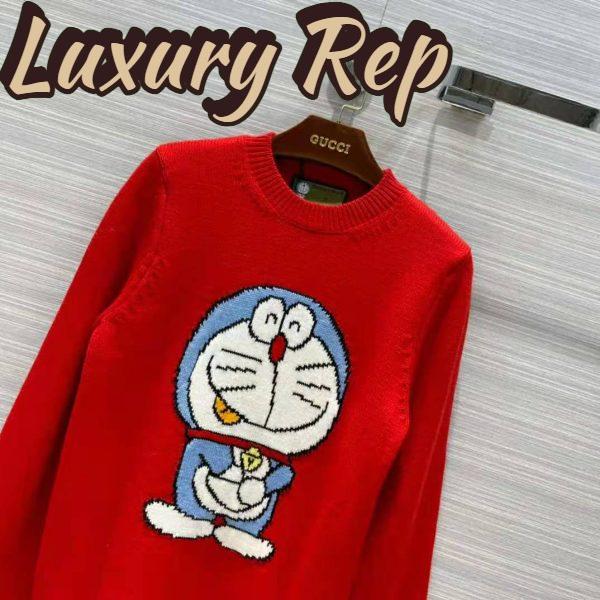 Replica Gucci Men Doraemon x Gucci Wool Sweater Red Crewneck Label On the Back 5