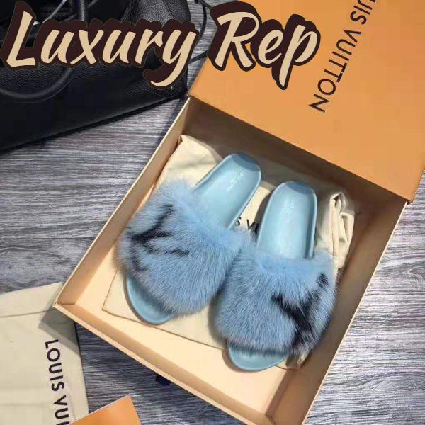 Replica Louis Vuitton LV Women Furry Sandals in Mink Hair Leather-Blue 3