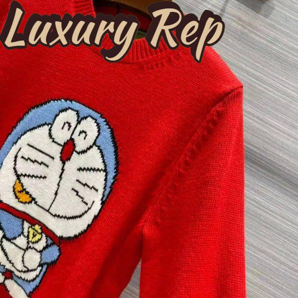 Replica Gucci Men Doraemon x Gucci Wool Sweater Red Crewneck Label On the Back 7