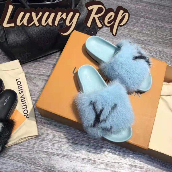 Replica Louis Vuitton LV Women Furry Sandals in Mink Hair Leather-Blue 5