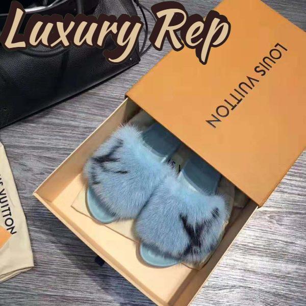 Replica Louis Vuitton LV Women Furry Sandals in Mink Hair Leather-Blue 6