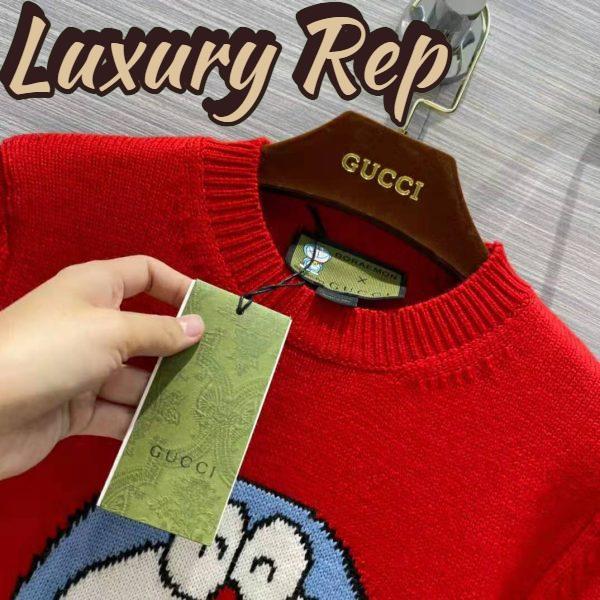 Replica Gucci Men Doraemon x Gucci Wool Sweater Red Crewneck Label On the Back 9