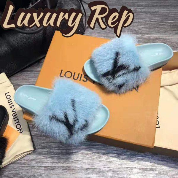 Replica Louis Vuitton LV Women Furry Sandals in Mink Hair Leather-Blue 7