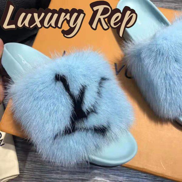 Replica Louis Vuitton LV Women Furry Sandals in Mink Hair Leather-Blue 9
