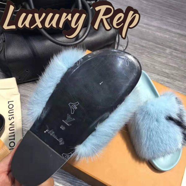 Replica Louis Vuitton LV Women Furry Sandals in Mink Hair Leather-Blue 10