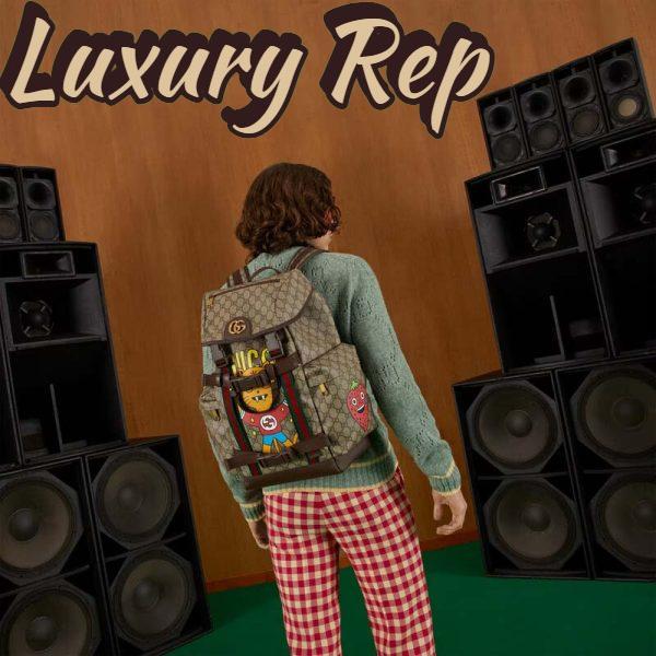 Replica Gucci Unisex Cat Print Skateboard Backpack Beige Ebony GG Supreme Canvas 12