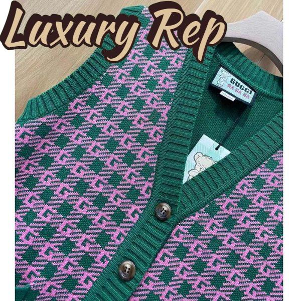 Replica Gucci Men GG HA HA HA Square G Vest Green Pink Wool Jacquard V-Neck Sleeveless 6