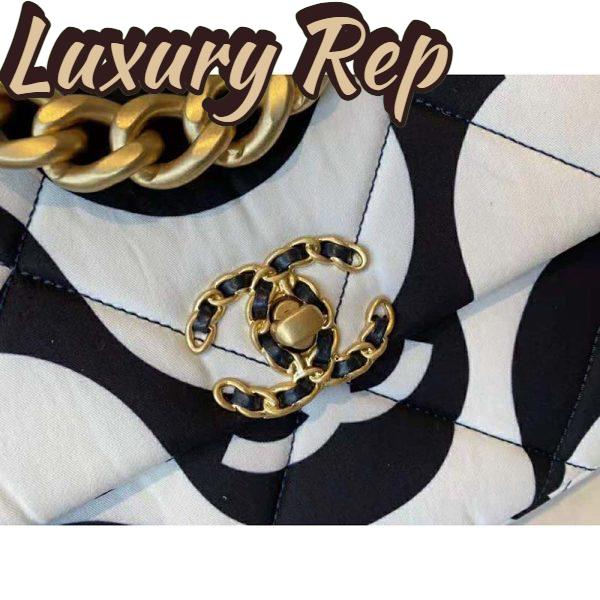 Replica Chanel Women 19 Large Flap Bag Printed Fabric Gold Silver-Tone & Ruthenium-Finish Metal Black & Ecru 9