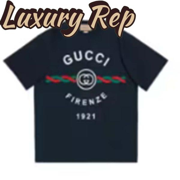 Replica Gucci GG Women Cotton Jersey ‘Gucci Firenze 1921’ T-Shirt Crewneck Oversize Fit