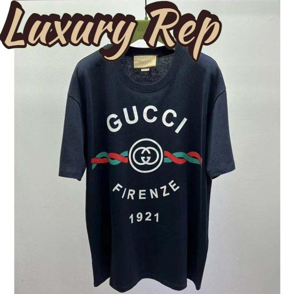 Replica Gucci GG Women Cotton Jersey ‘Gucci Firenze 1921’ T-Shirt Crewneck Oversize Fit 2