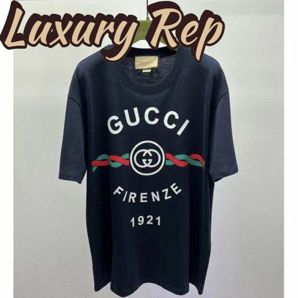 Replica Gucci GG Women Cotton Jersey ‘Gucci Firenze 1921’ T-Shirt Crewneck Oversize Fit 4