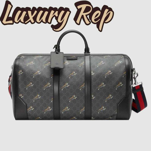 Replica Gucci GG Men Gucci Bestiary Carry-On Duffle with Tigers in Black/Grey Soft GG Supreme