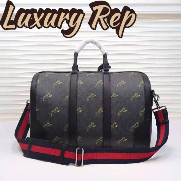 Replica Gucci GG Men Gucci Bestiary Carry-On Duffle with Tigers in Black/Grey Soft GG Supreme 4