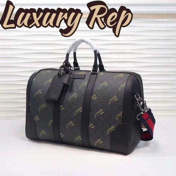 Replica Gucci GG Men Gucci Bestiary Carry-On Duffle with Tigers in Black/Grey Soft GG Supreme 5