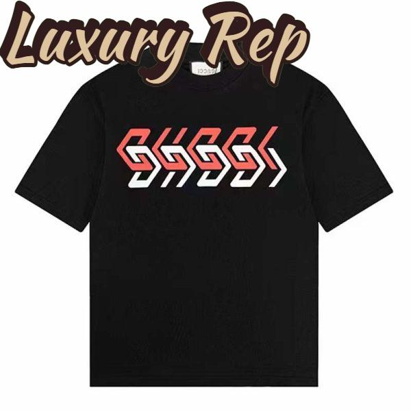 Replica Gucci GG Women Cotton Jersey T-Shirt Black Gucci Mirror Print Crewneck Oversize Fit