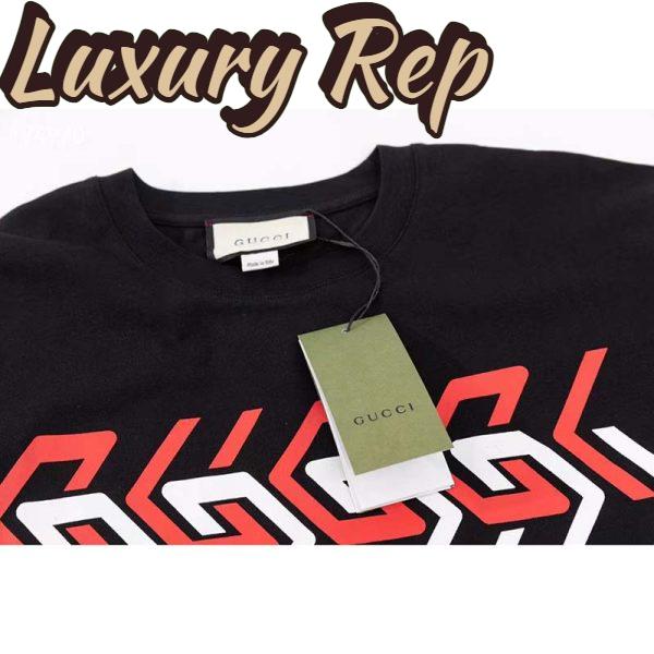 Replica Gucci GG Women Cotton Jersey T-Shirt Black Gucci Mirror Print Crewneck Oversize Fit 5