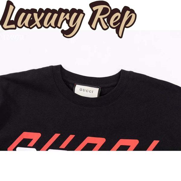 Replica Gucci GG Women Cotton Jersey T-Shirt Black Gucci Mirror Print Crewneck Oversize Fit 6