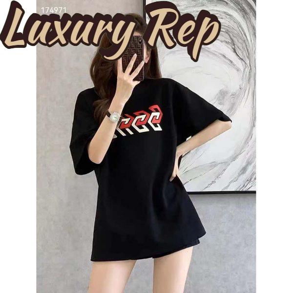 Replica Gucci GG Women Cotton Jersey T-Shirt Black Gucci Mirror Print Crewneck Oversize Fit 12