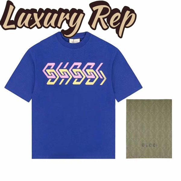 Replica Gucci GG Women Cotton Jersey T-Shirt Blue Gucci Mirror Print Crewneck Oversize Fit 3