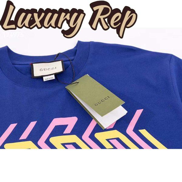 Replica Gucci GG Women Cotton Jersey T-Shirt Blue Gucci Mirror Print Crewneck Oversize Fit 6