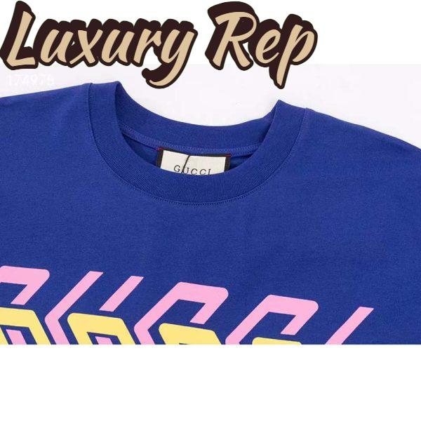 Replica Gucci GG Women Cotton Jersey T-Shirt Blue Gucci Mirror Print Crewneck Oversize Fit 7