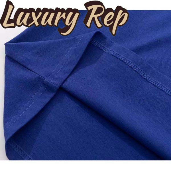 Replica Gucci GG Women Cotton Jersey T-Shirt Blue Gucci Mirror Print Crewneck Oversize Fit 9