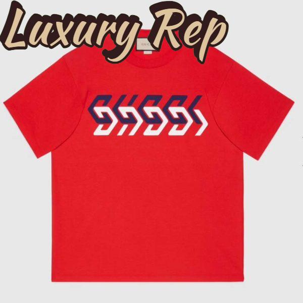 Replica Gucci GG Women Cotton Jersey T-Shirt Red Gucci Mirror Print Crewneck Oversize Fit 2