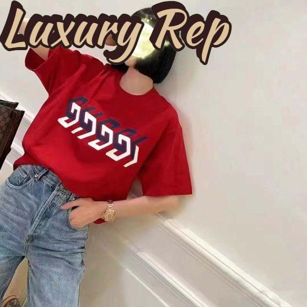 Replica Gucci GG Women Cotton Jersey T-Shirt Red Gucci Mirror Print Crewneck Oversize Fit 12