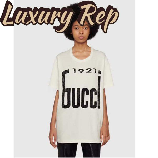 Replica Gucci GG Women Crystal 1921 Gucci Cotton T-Shirt Crewneck Oversize Fit 12