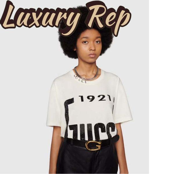 Replica Gucci GG Women Crystal 1921 Gucci Cotton T-Shirt Crewneck Oversize Fit 13