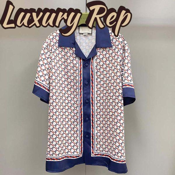 Replica Gucci GG Women Geometric G Print Muslin Bowling Shirt Notch Collar Short Sleeves 2