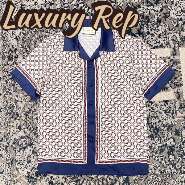 Replica Gucci GG Women Geometric G Print Muslin Bowling Shirt Notch Collar Short Sleeves 4