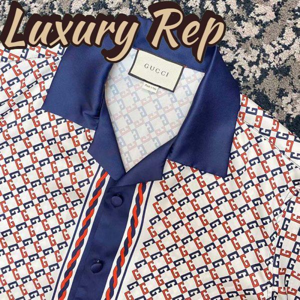 Replica Gucci GG Women Geometric G Print Muslin Bowling Shirt Notch Collar Short Sleeves 6