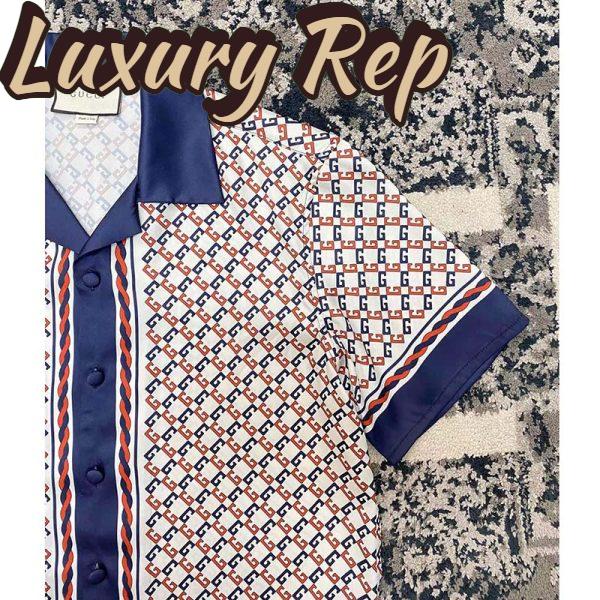 Replica Gucci GG Women Geometric G Print Muslin Bowling Shirt Notch Collar Short Sleeves 7