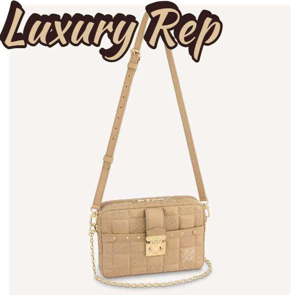 Replica Louis Vuitton LV Women Troca MM Handbag Beige Damier Quilt Lambskin Calfskin