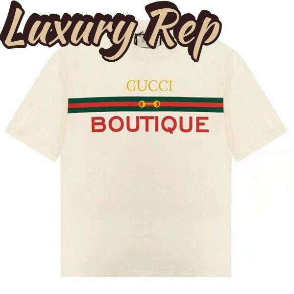Replica Gucci GG Women Gucci Boutique Print Oversize T-Shirt White Cotton Jersey Crewneck