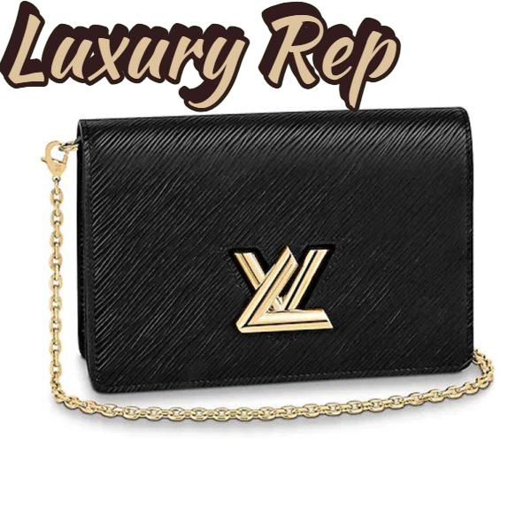 Replica Louis Vuitton LV Women Twist Belt Chain Wallet Black Epi Leather