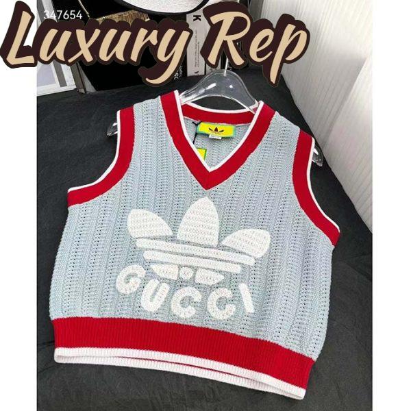 Replica Gucci Men GG Adidas x Gucci Rib Stitch Sleeveless Top Cotton Trefoil Embroidery Knit V-Neck 3