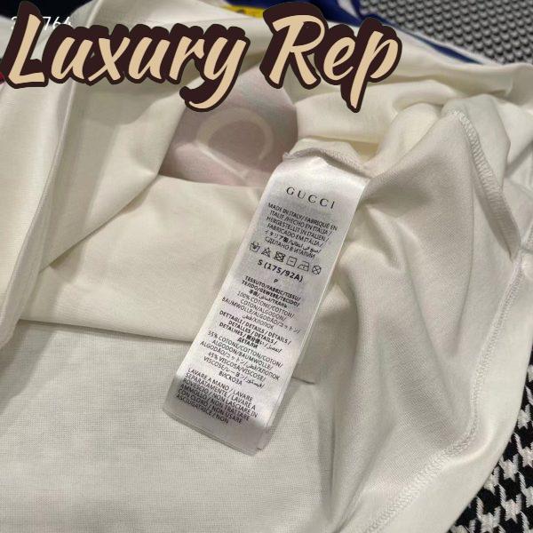 Replica Gucci Men GG Adidas x Gucci Cotton Jersey T-Shirt Ivory Blue Trefoil Print Raglan Sleeves Crewneck 11